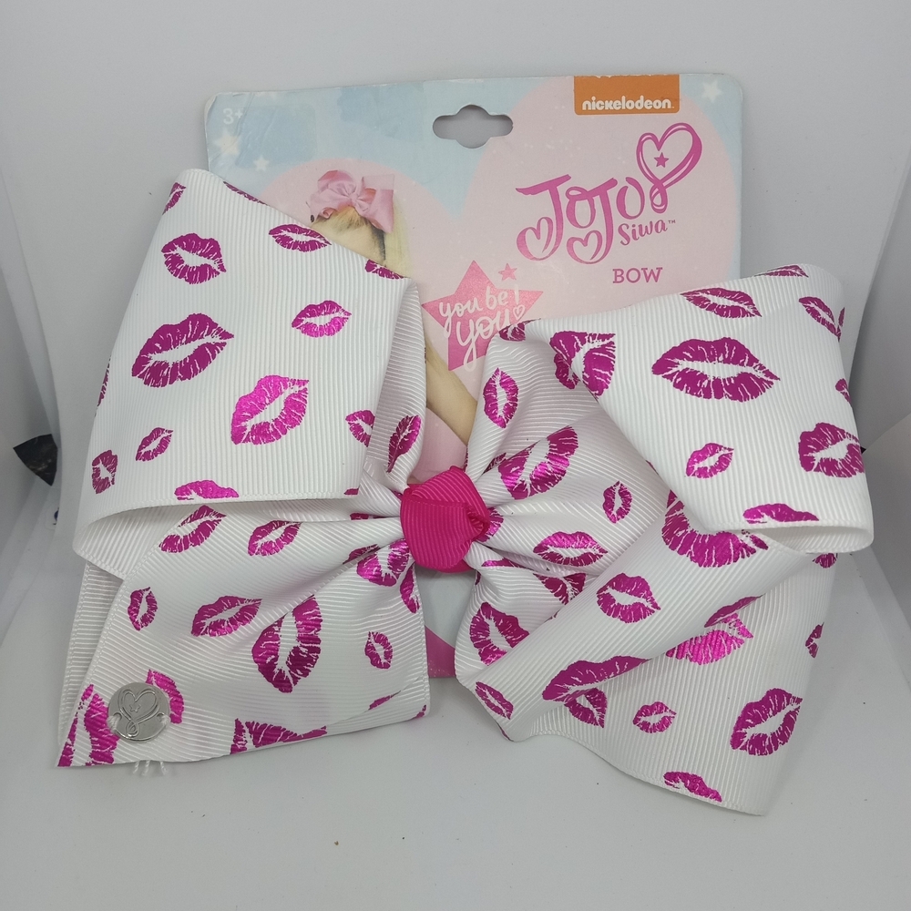 JoJo Siwa White Bow with Pink Lip Prints